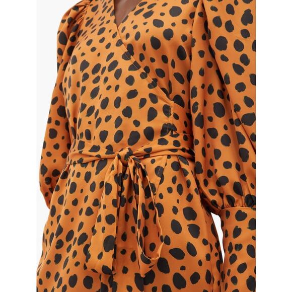 RHODE Frankie Leopard-Print Polka-Dot Satin Wrap Dress SIZE XS - Picture 4 of 14